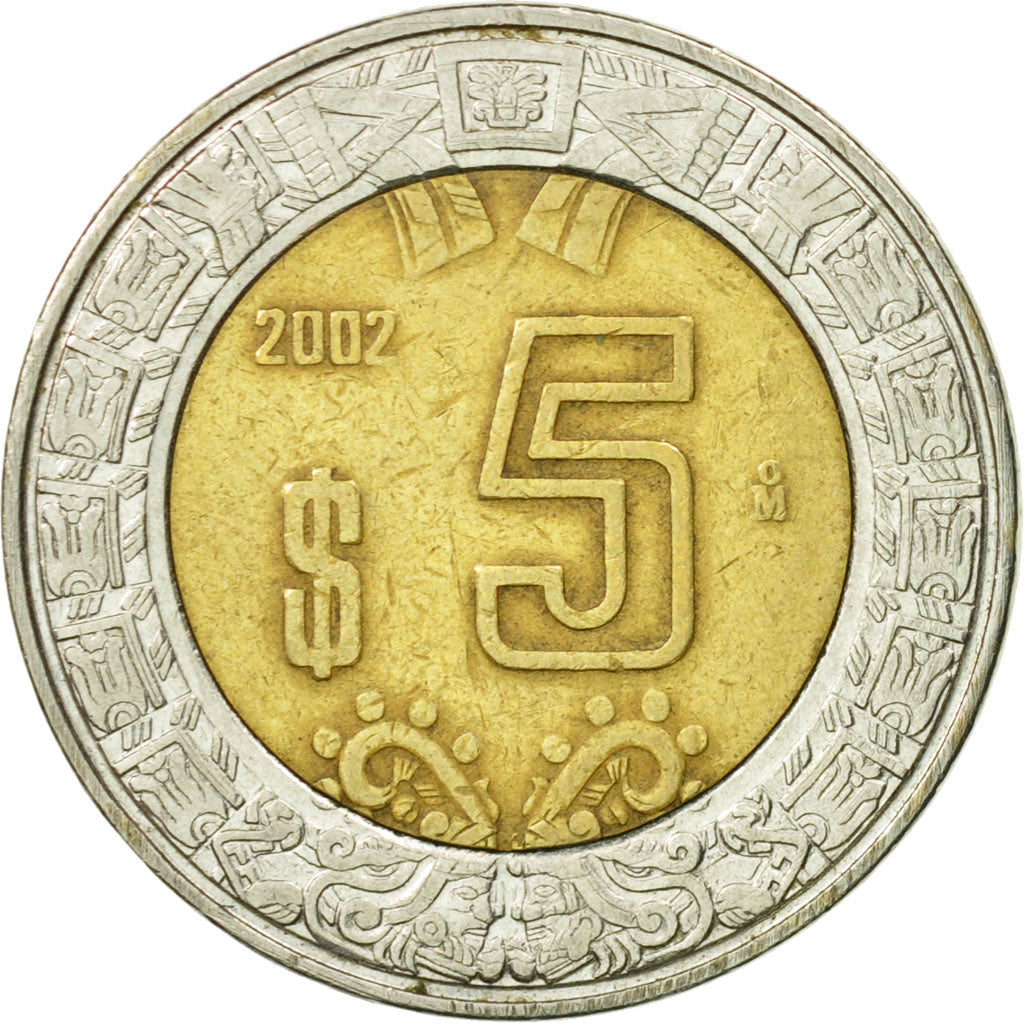 Moneta, Messico, 5 Pesos, 2002, Mexico City, MB+, Bi-metallico, KM:605