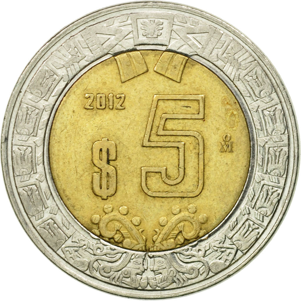 Moneta, Messico, 5 Pesos, 2012, Mexico City, MB+, Bi-metallico, KM:605