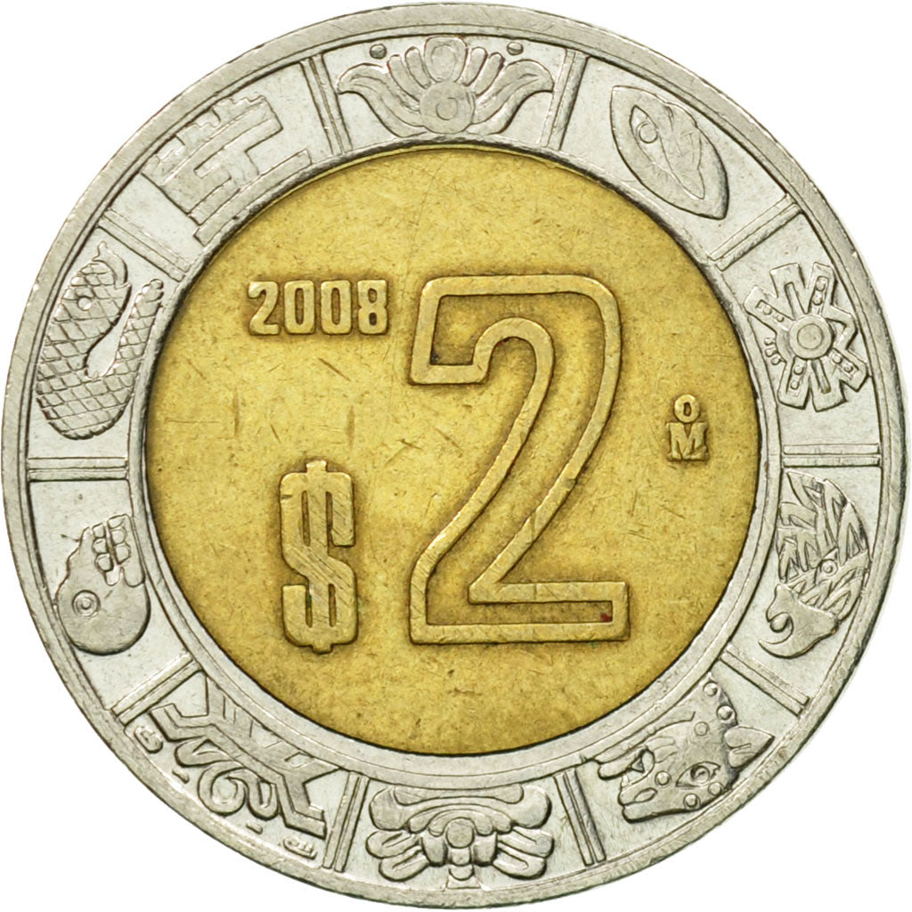 Moneta, Messico, 2 Pesos, 2008, Mexico City, BB, Bi-metallico, KM:604