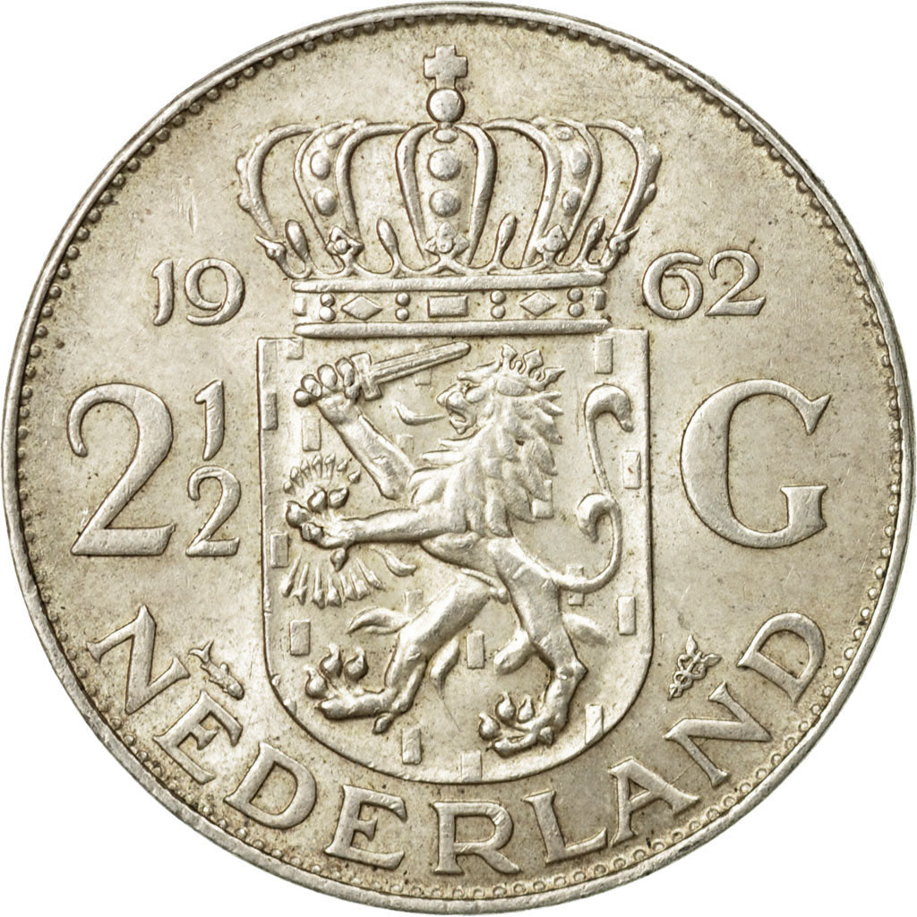 Münze, Niederlande, Juliana, 2-1/2 Gulden, 1962, S+, Silber, KM:185