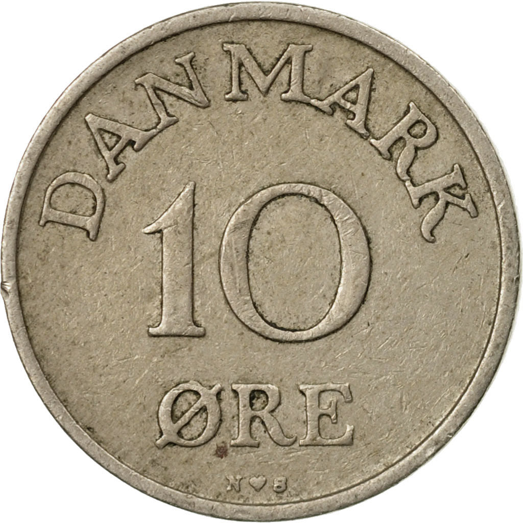 Moneda, Dinamarca, Frederik IX, 10 Öre, 1955, Copenhagen, BC+, Cobre - níquel