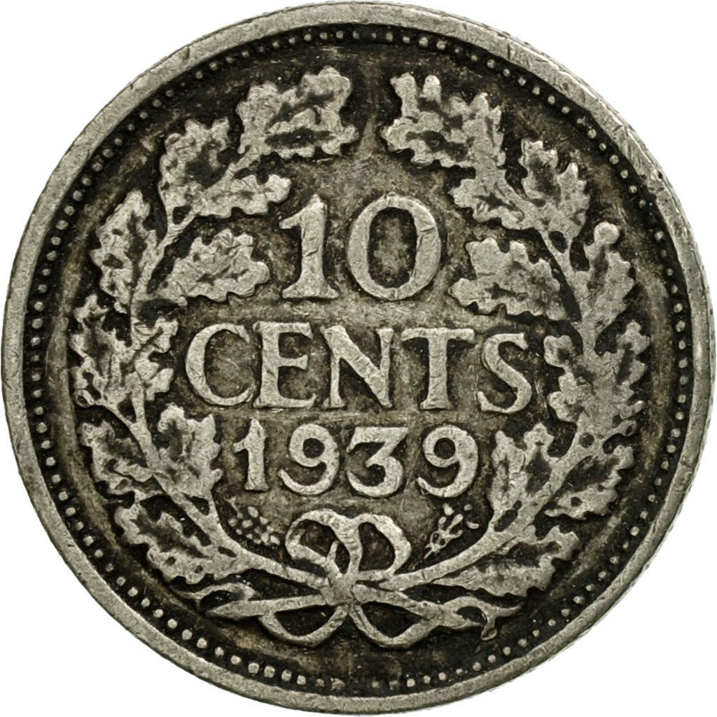 Moneta, Paesi Bassi, Wilhelmina I, 10 Cents, 1939, MB+, Argento, KM:163