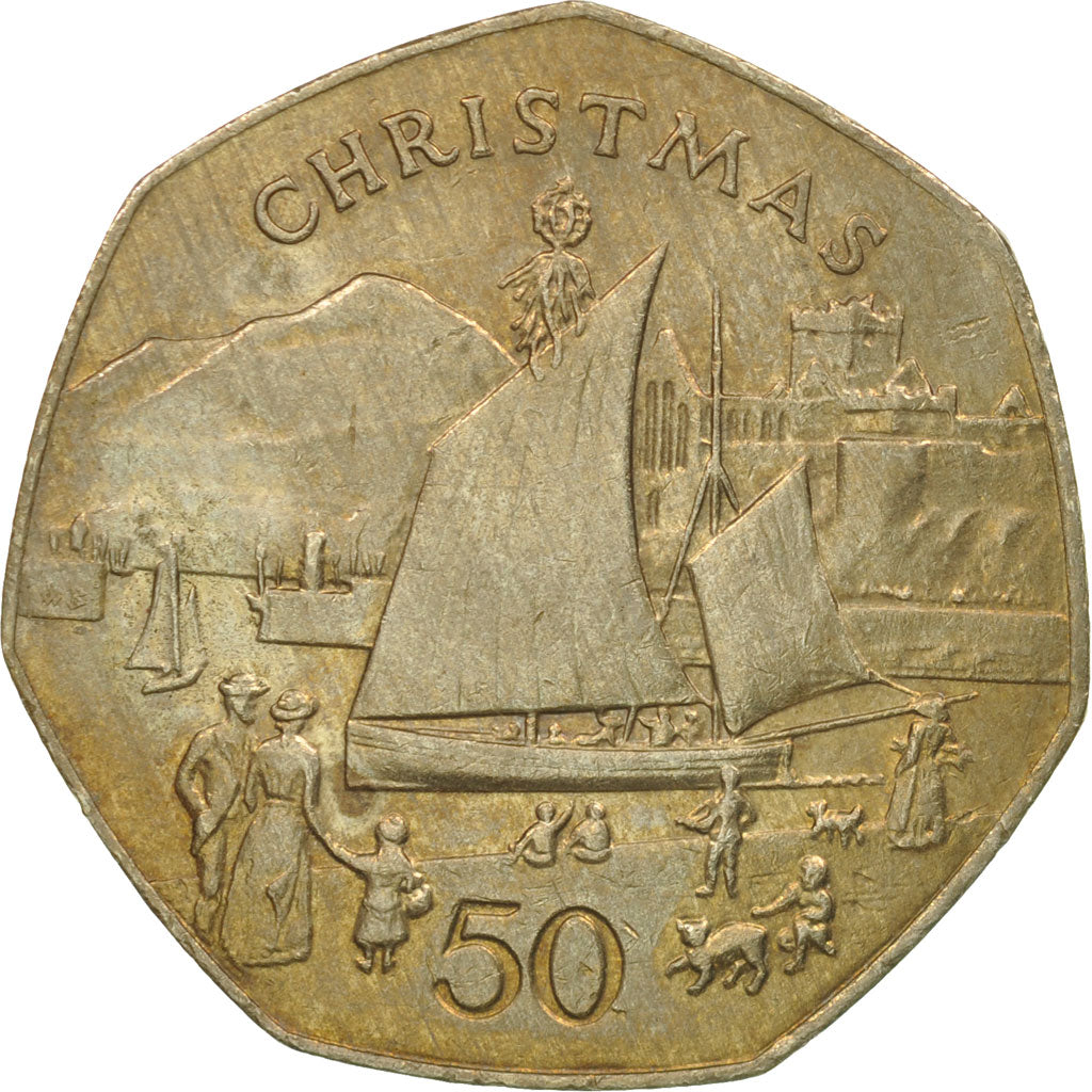 Moneda, Isla de Man, Elizabeth II, 50 Pence, 1981, BC+, Cobre - níquel, KM:84