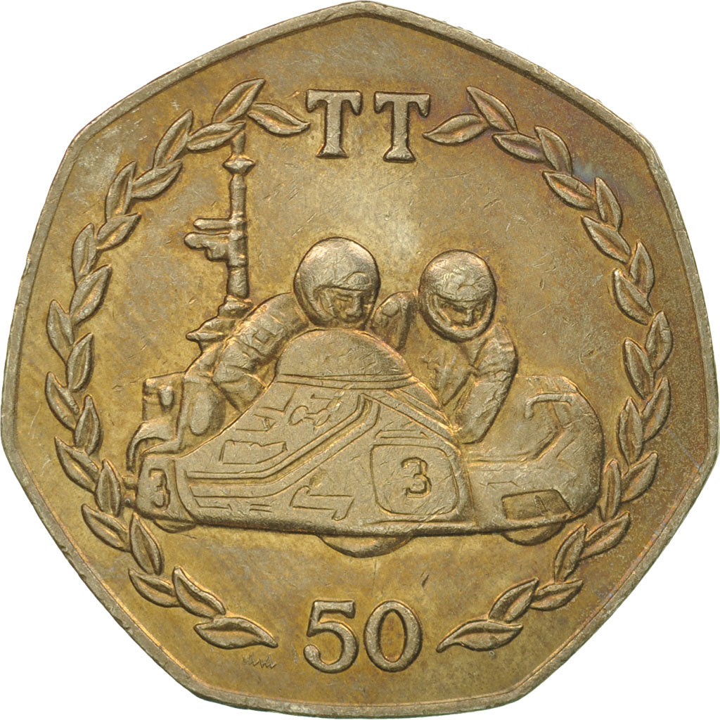 Moneda, Isla de Man, Elizabeth II, 50 Pence, 1984, BC+, Cobre - níquel, KM:126