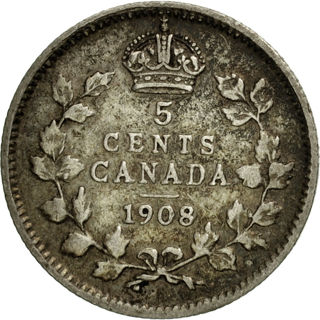 Moneta, Canada, Edward VII, 5 Cents, 1908, Royal Canadian Mint, Ottawa, MB+