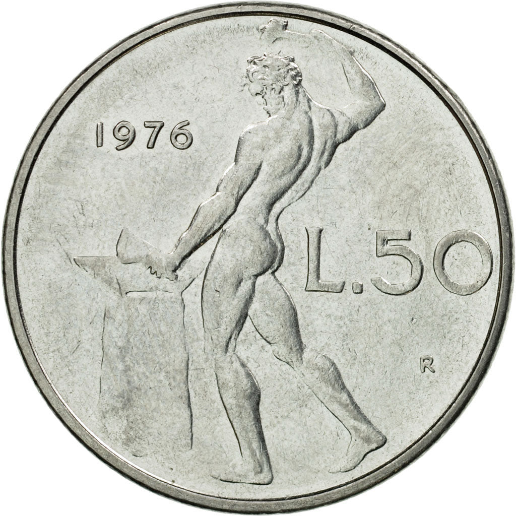 Coin, Italy, 50 Lire, 1976, Rome, VF(30-35), Stainless Steel, KM:95.1