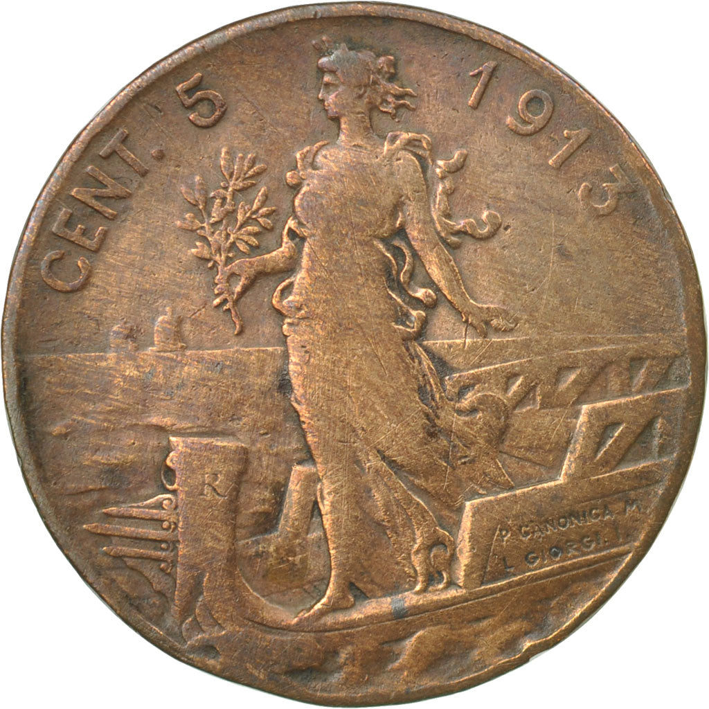 Moneta, Italia, Vittorio Emanuele III, 5 Centesimi, 1913, Rome, MB+, Bronzo
