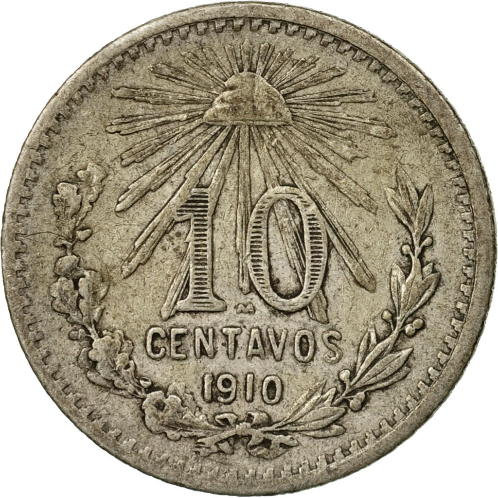 Moneta, Messico, 10 Centavos, 1910, Mexico City, MB+, Argento, KM:428
