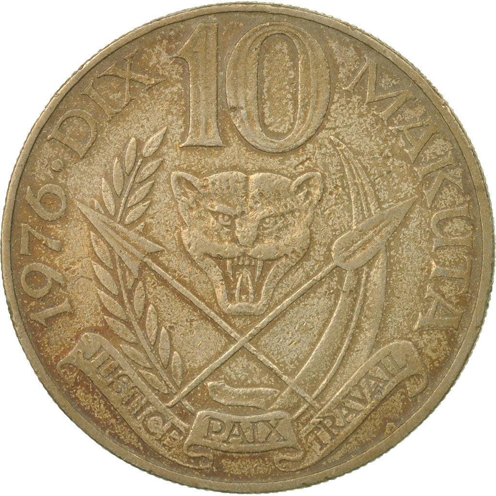 Münze, Zaire, 10 Makuta, 1976, S+, Copper-nickel, KM:7