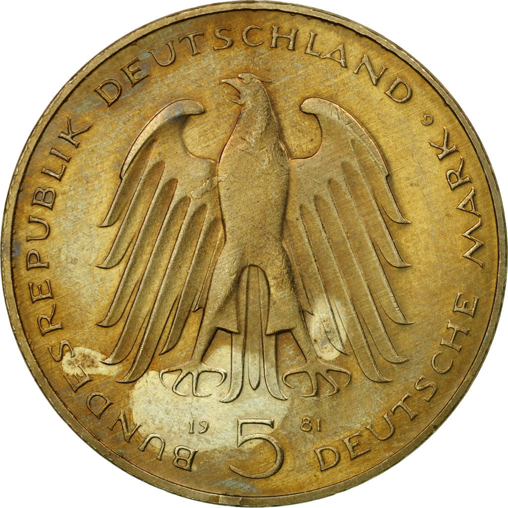 Moneda, ALEMANIA - REPÚBLICA FEDERAL, 5 Mark, 1981, Karlsruhe, Germany, BC+