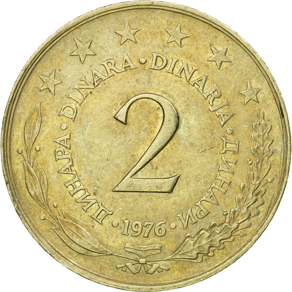 Munten, Joegoslaviëe, 2 Dinara, 1976, FR+, Copper-Nickel-Zinc, KM:57