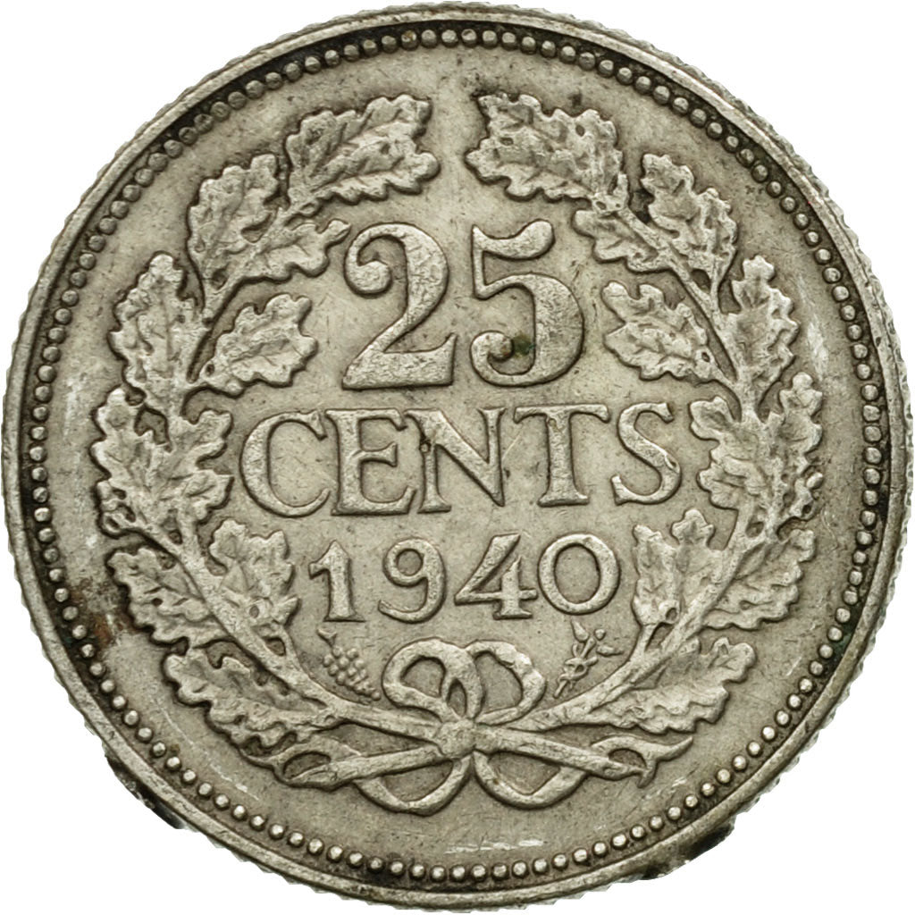 Coin, Netherlands, Wilhelmina I, 25 Cents, 1940, VF(30-35), Silver, KM:164