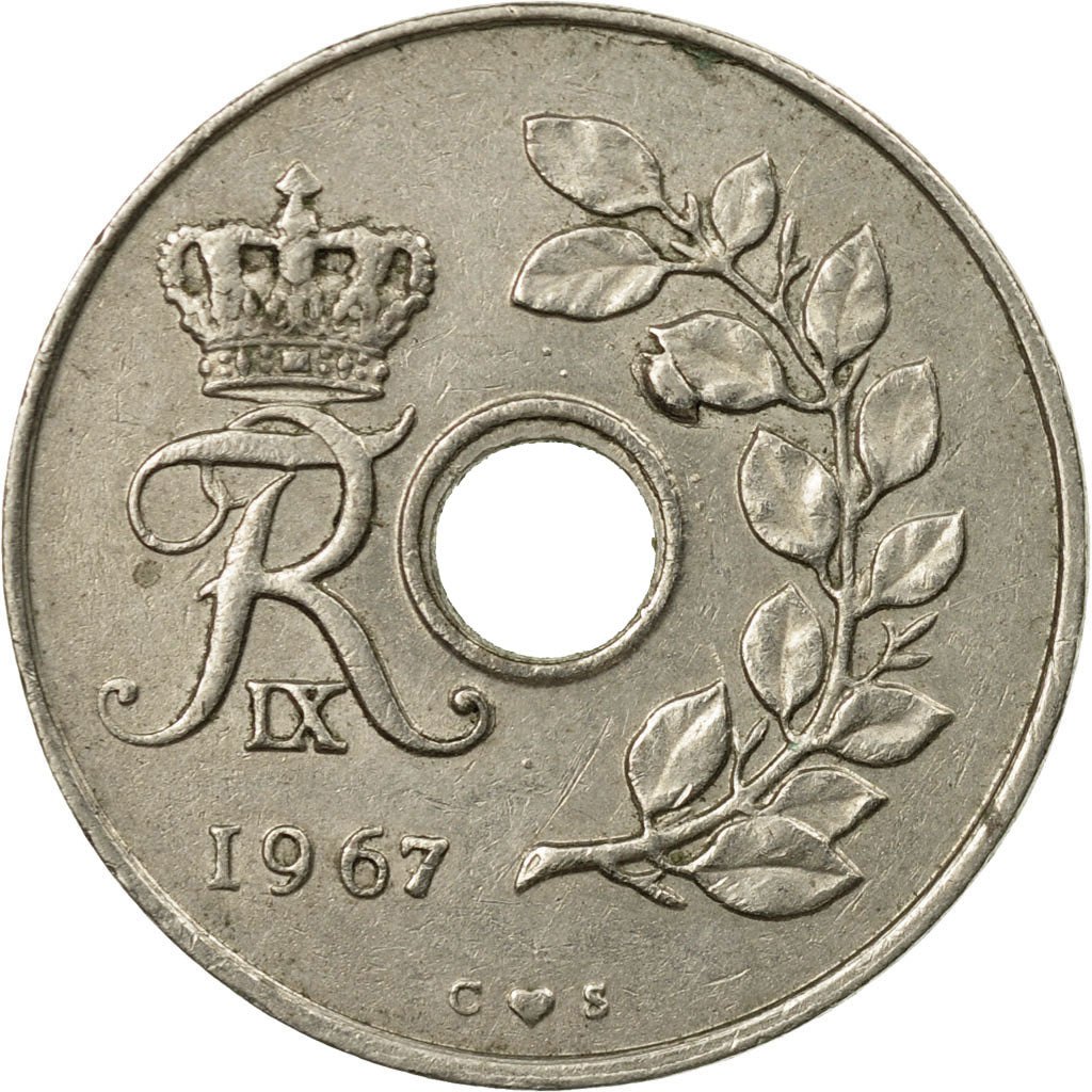 Munten, Denemarken, Frederik IX, 25 Öre, 1967, Copenhagen, FR+, Copper-nickel
