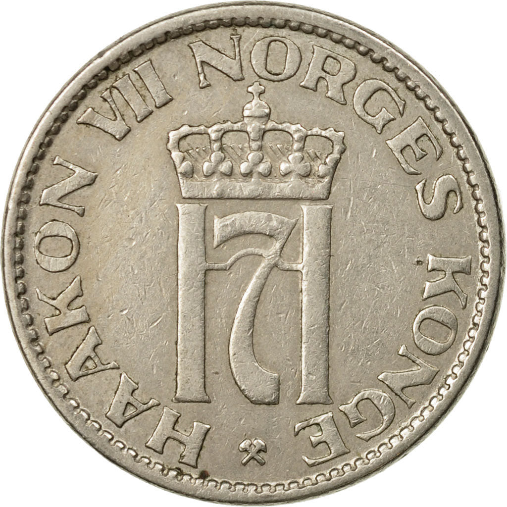Moneda, Noruega, Haakon VII, 50 Öre, 1955, BC+, Cobre - níquel, KM:402