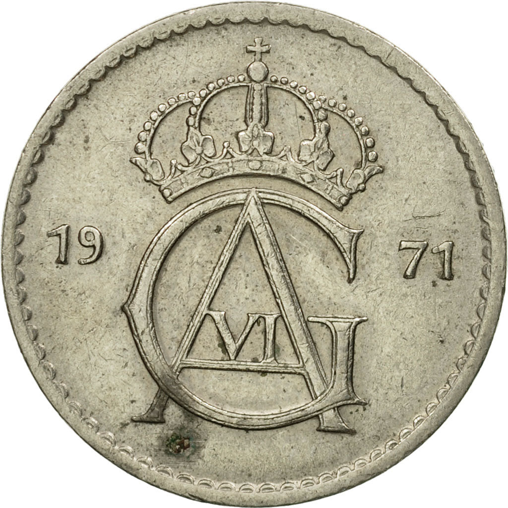 Moneta, Szwecja, Gustaf VI, 50 Öre, 1971, VF(30-35), Miedź-Nikiel, KM:837