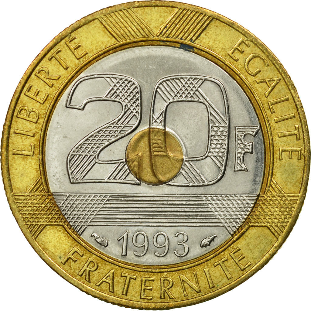 Moneta, Francia, Mont Saint Michel, 20 Francs, 1993, Paris, BB, Tri-metallico