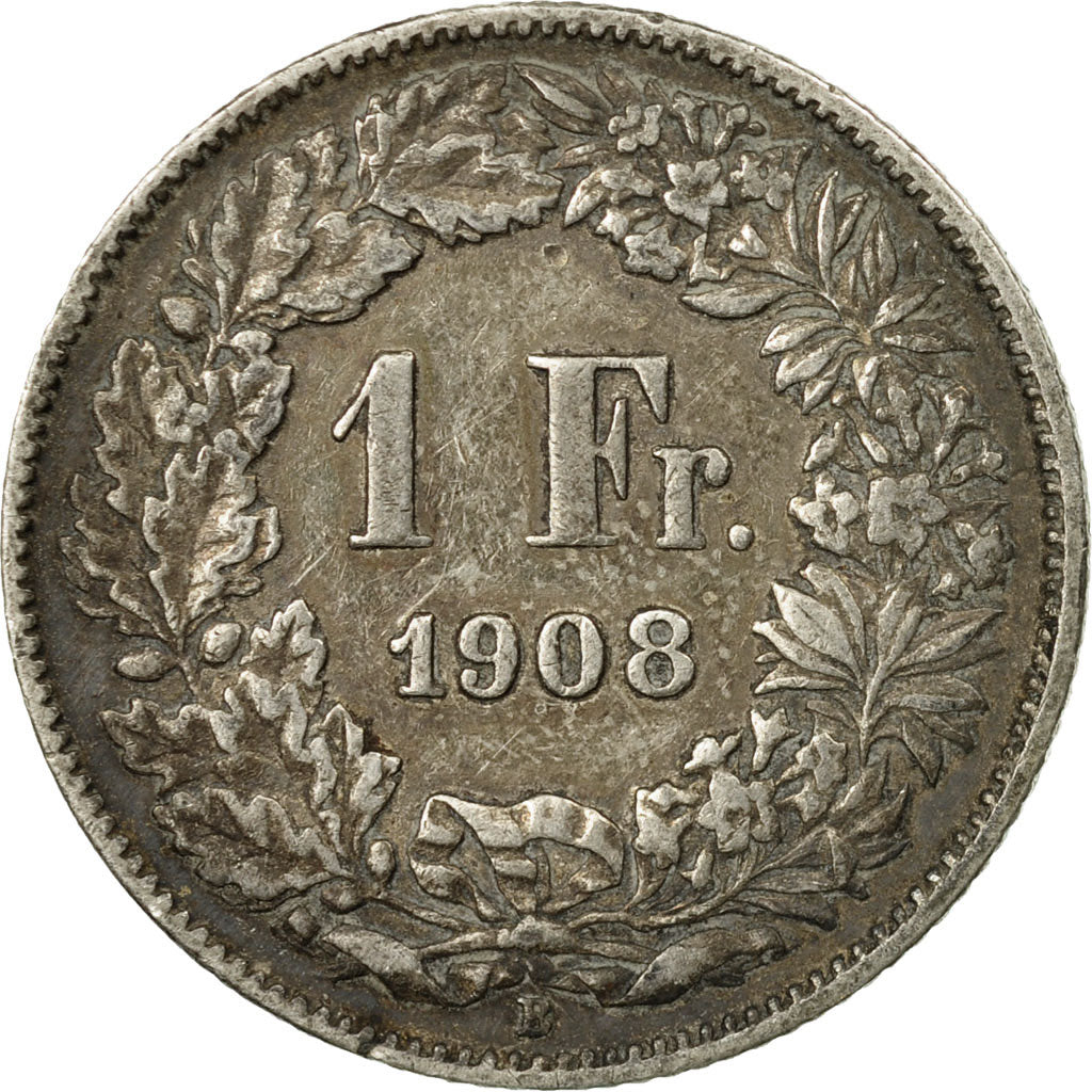 Moneda, Suiza, Franc, 1908, Bern, BC+, Plata, KM:24