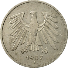 Münze, Bundesrepublik Deutschland, 5 Mark, 1987, Hambourg, S+, Copper-Nickel