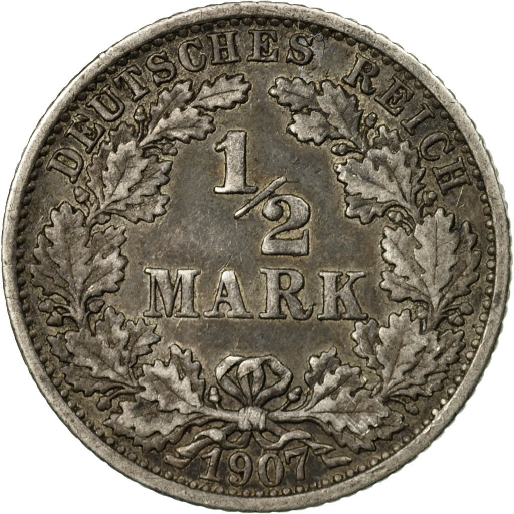 Munten, DUITSLAND - KEIZERRIJK, 1/2 Mark, 1907, Stuttgart, ZF, Zilver, KM:17