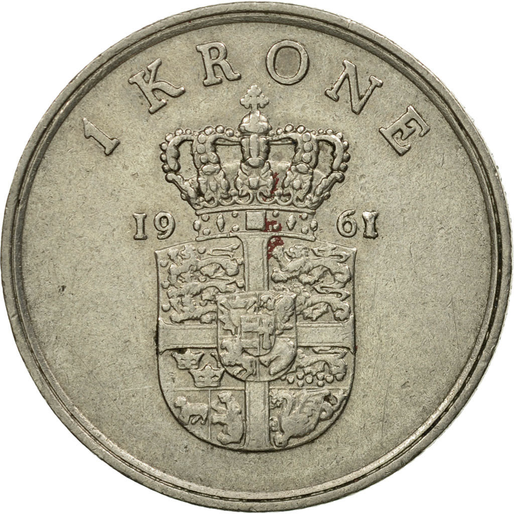 Coin, Denmark, Frederik IX, Krone, 1961, Copenhagen, EF(40-45), Copper-nickel