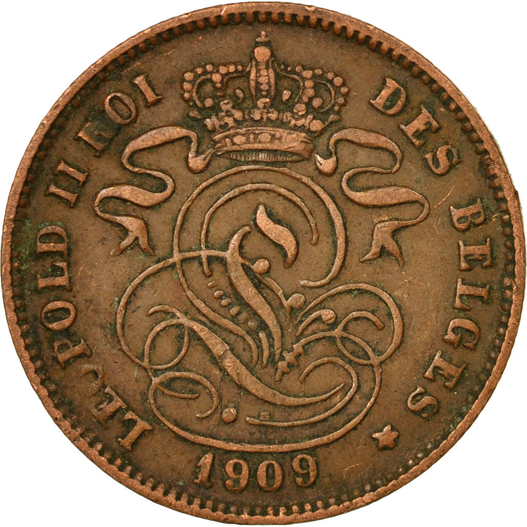 Munten, België, Leopold II, 2 Centimes, 1909, FR+, Koper, KM:35.1