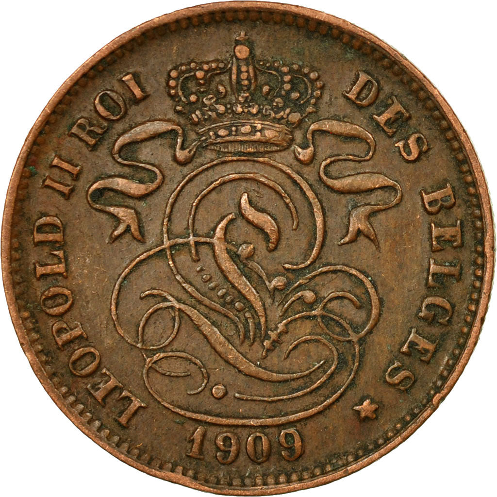Moneda, Bélgica, Leopold II, 2 Centimes, 1909, BC+, Cobre, KM:35.1