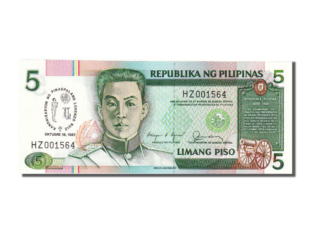 Philippines, 5 Piso, 1987, KM #176a, 1987-10-18, UNC(65-70), HZ001564