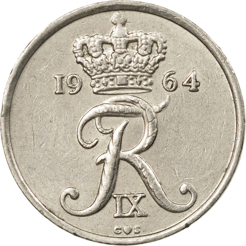 Coin, Denmark, Frederik IX, 10 Öre, 1964, Copenhagen, EF(40-45), Copper-nickel