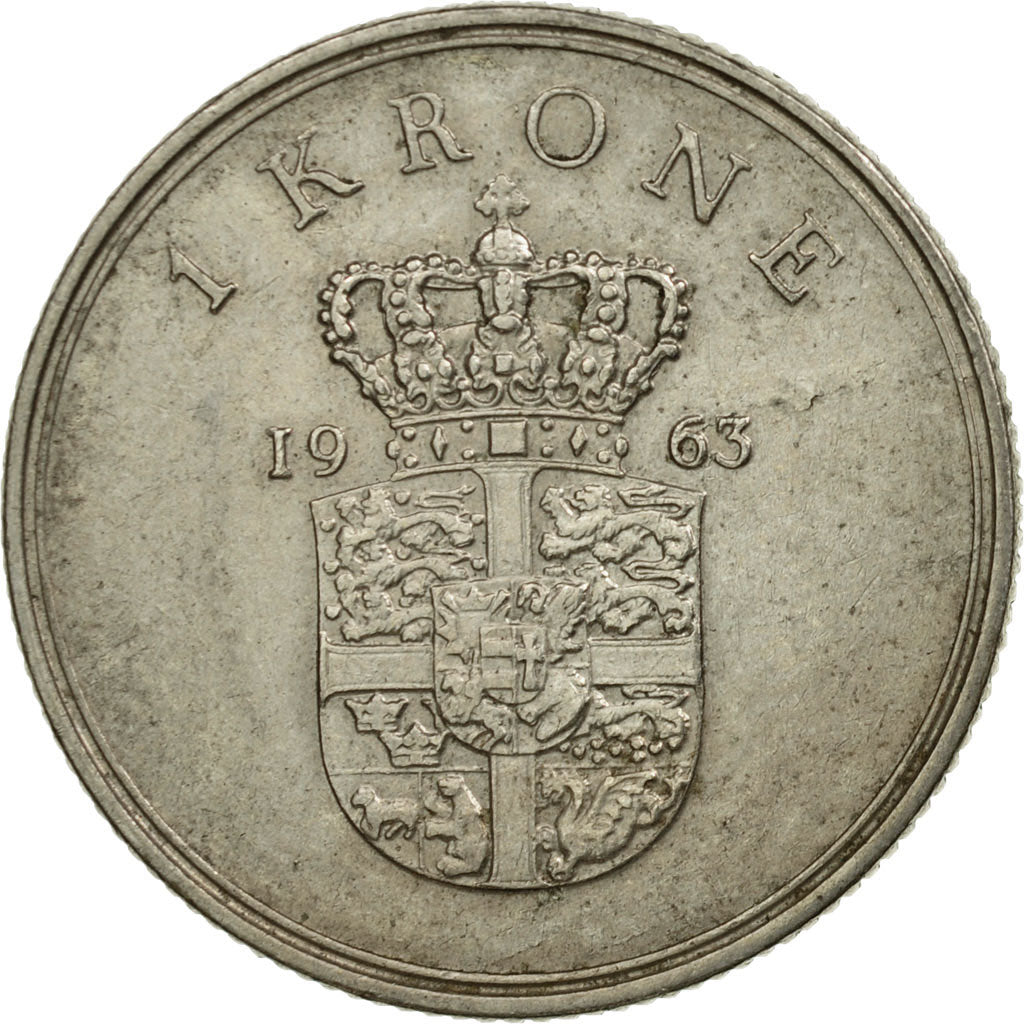 Coin, Denmark, Frederik IX, Krone, 1963, Copenhagen, VF(30-35), Copper-nickel