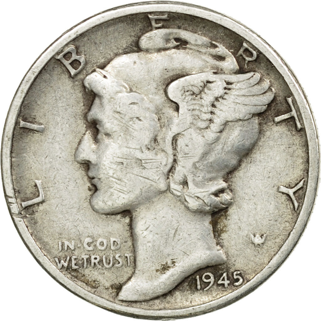 Coin, United States, Mercury Dime, Dime, 1945, U.S. Mint, Philadelphia