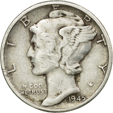 Coin, United States, Mercury Dime, Dime, 1945, U.S. Mint, Philadelphia