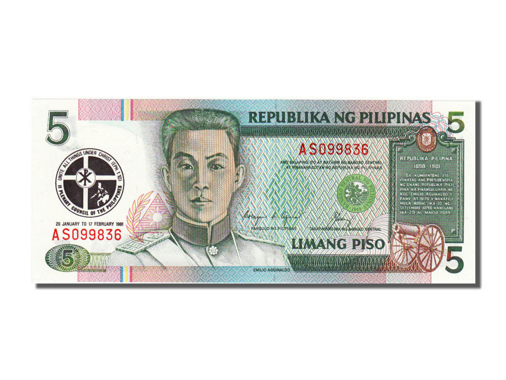 Philippines, 5 Piso, 1991, KM #179, UNC(65-70), AS099836