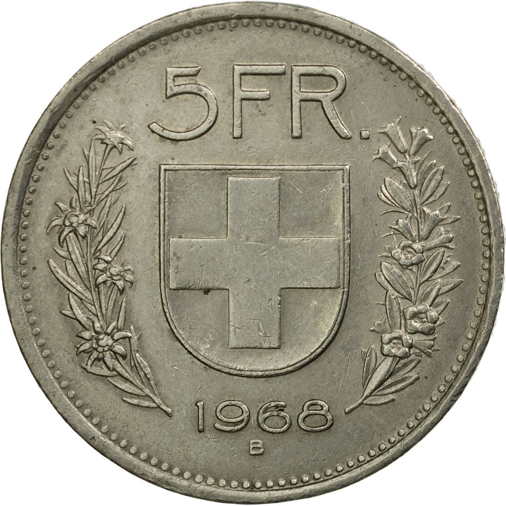 Coin, Switzerland, 5 Francs, 1968, Bern, EF(40-45), Copper-nickel, KM:40a.1