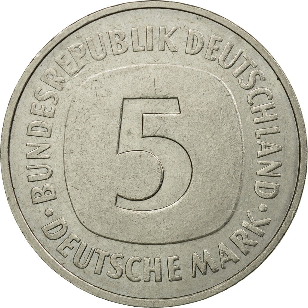 Moneta, GERMANIA - REPUBBLICA FEDERALE, 5 Mark, 1977, Hamburg, BB, Nichel