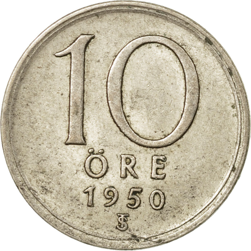 Coin, Sweden, Gustaf V, 10 Öre, 1950, VF(30-35), Silver, KM:813