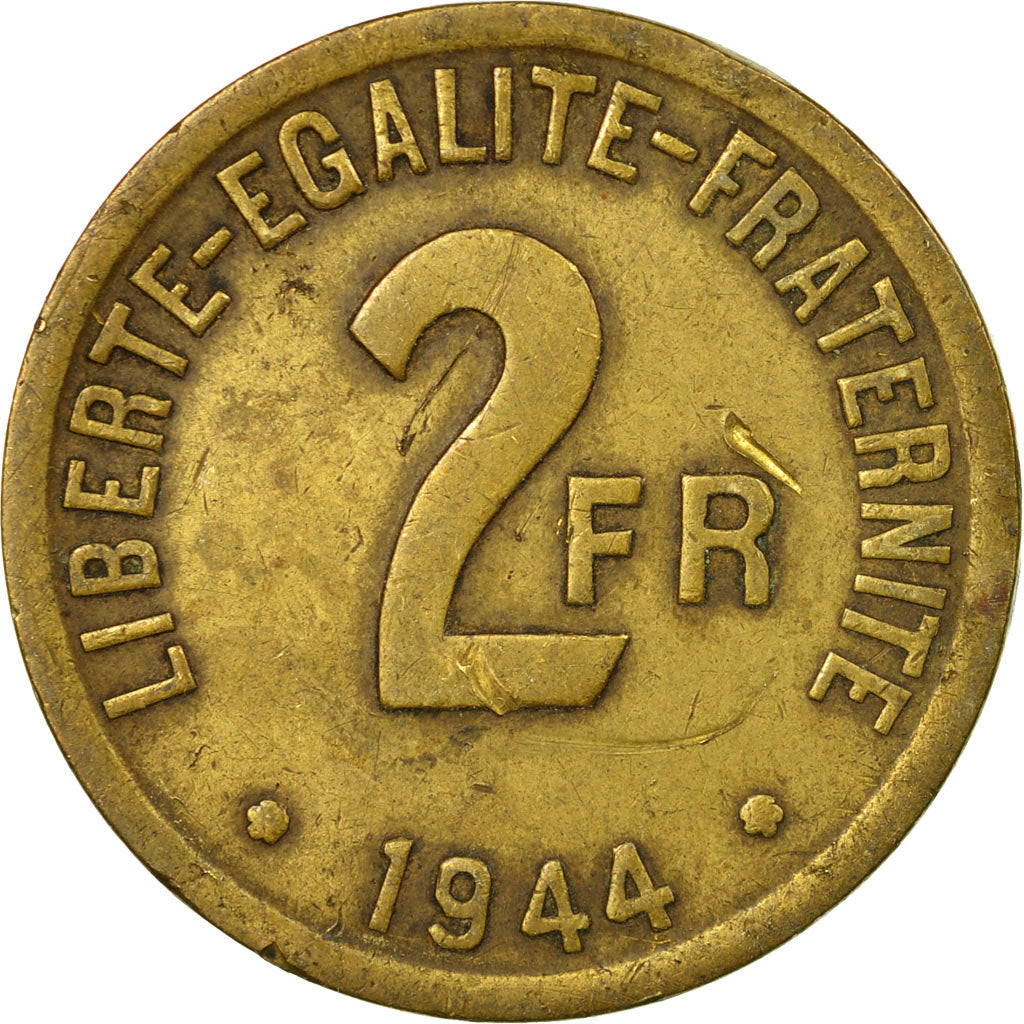 Münze, Frankreich, France Libre, 2 Francs, 1944, Philadelphia, S+, Messing