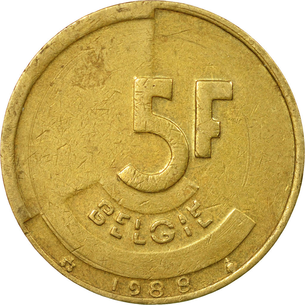Münze, Belgien, 5 Francs, 5 Frank, 1988, S+, Brass Or Aluminum-Bronze, KM:164