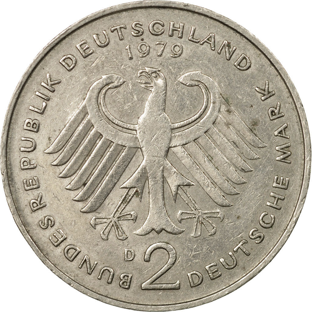 Coin, GERMANY - FEDERAL REPUBLIC, 2 Mark, 1979, Munich, EF(40-45), Copper-Nickel
