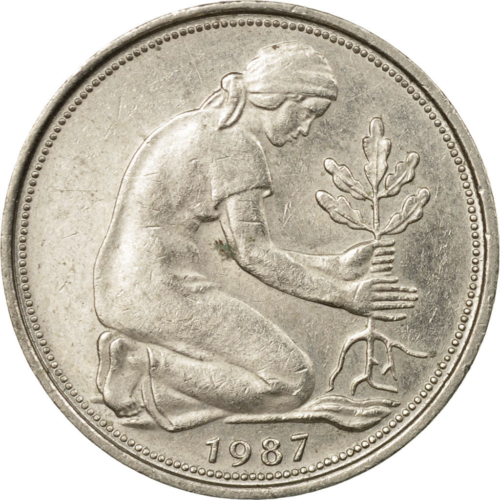Moneta, GERMANIA - REPUBBLICA FEDERALE, 50 Pfennig, 1987, Stuttgart, BB