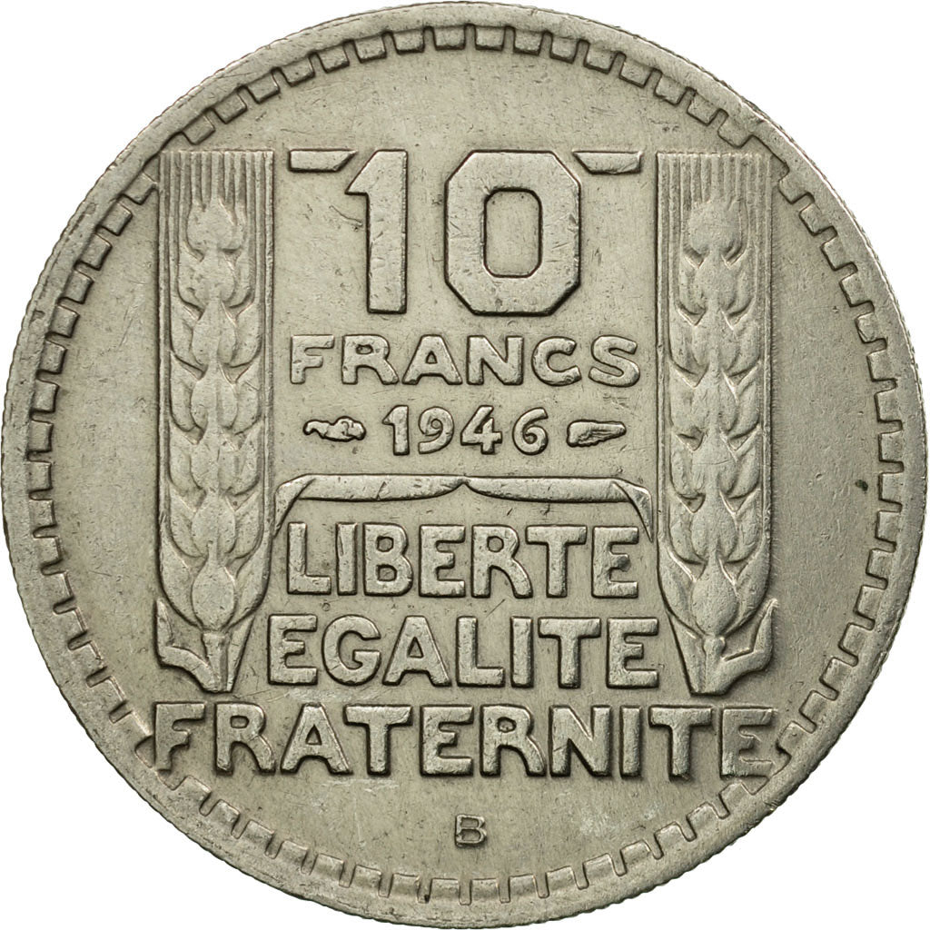 Moneda, Francia, Turin, 10 Francs, 1946, Beaumont - Le Roger, MBC, Cobre -