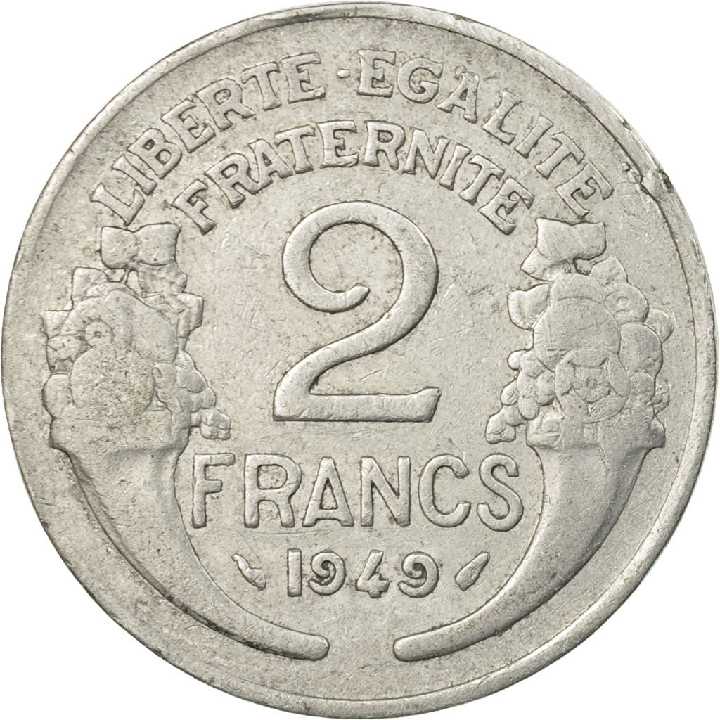 Munten, Frankrijk, Morlon, 2 Francs, 1949, Paris, ZF, Aluminium, KM:886a.1