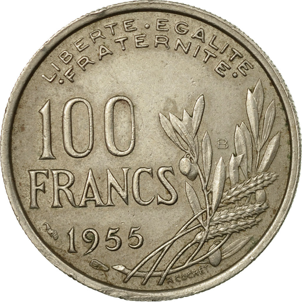 Moneta, Francia, Cochet, 100 Francs, 1955, Beaumont - Le Roger, BB, Rame-nichel