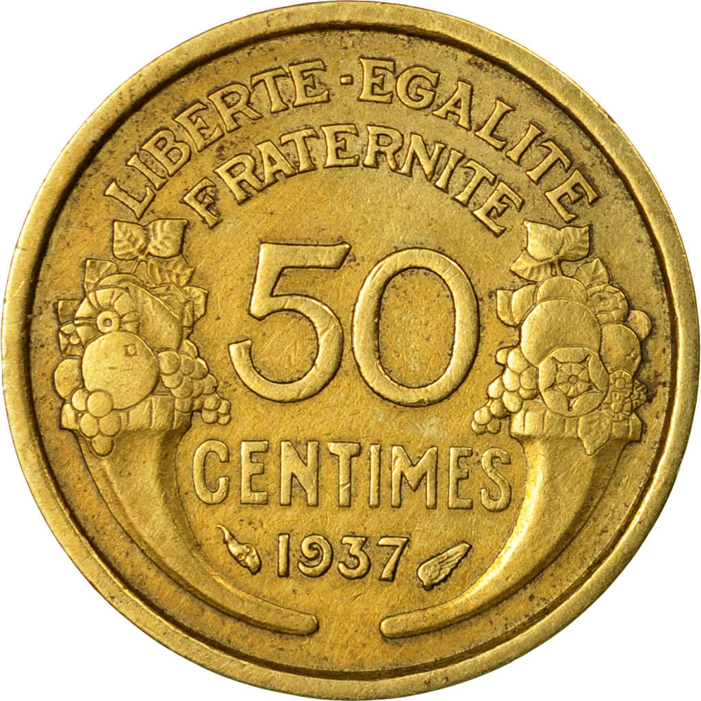 Moneda, Francia, Morlon, 50 Centimes, 1937, Paris, MBC, Aluminio - bronce