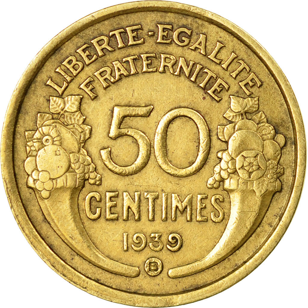 Coin, France, Morlon, 50 Centimes, 1939, Bruxelles, VF(30-35), Aluminum-Bronze