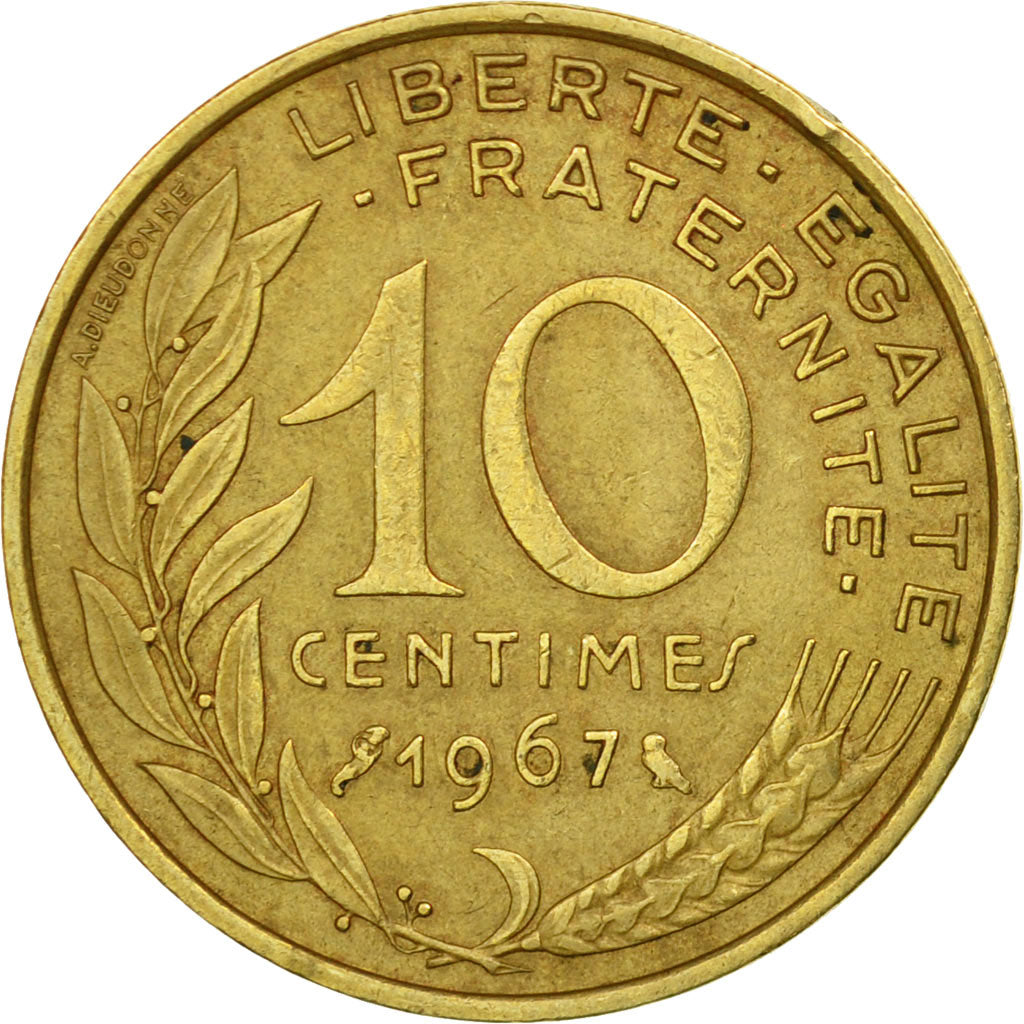 Moneda, Francia, Marianne, 10 Centimes, 1967, Paris, BC+, Aluminio - bronce