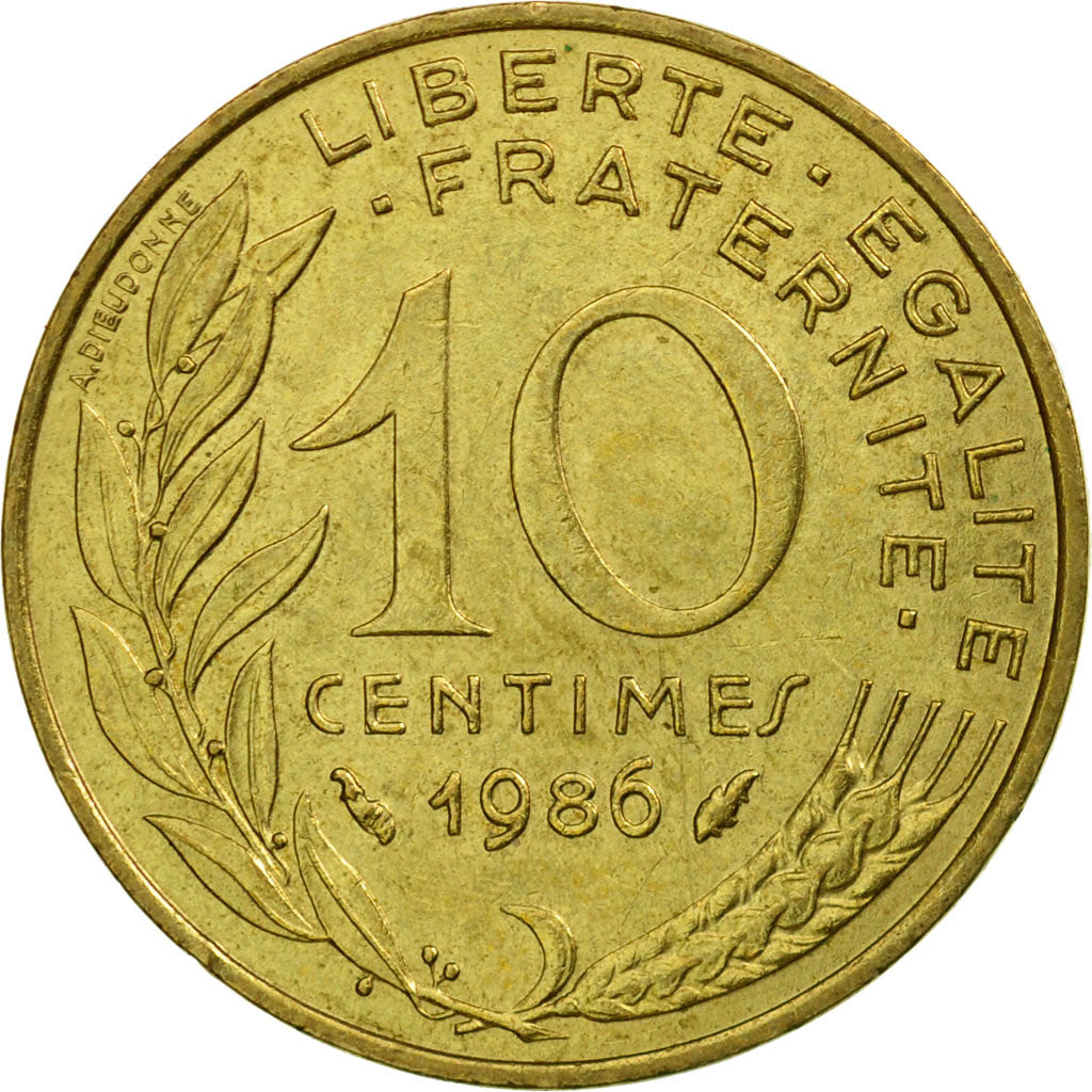 Moneda, Francia, Marianne, 10 Centimes, 1986, Paris, BC+, Aluminio - bronce