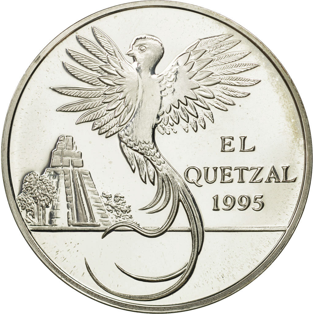 Guatemala, 10 Quetzales, 1995, Tower, SC, Plata, KM:2.2