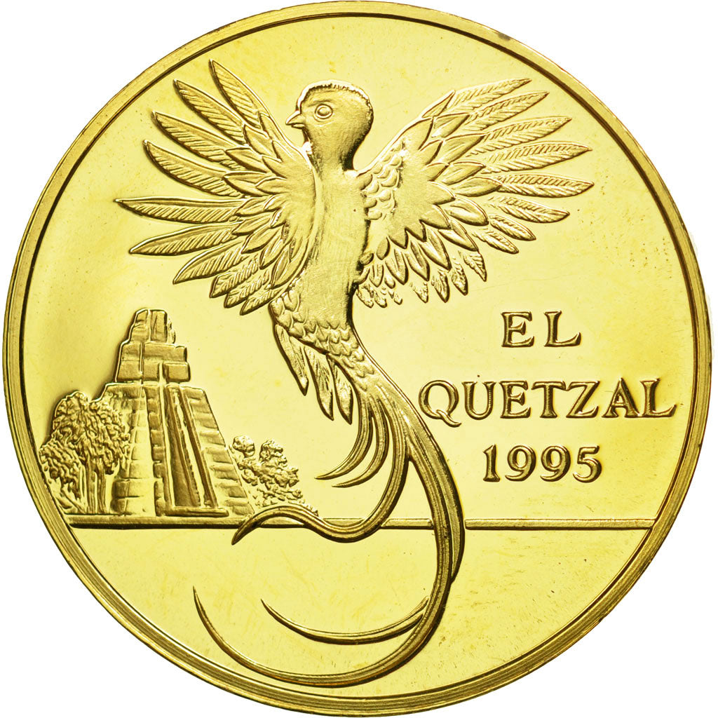 Moneda, Guatemala, 10 Quetzales, 1995, Tower, SC, Gilt Alloy, KM:2b.2