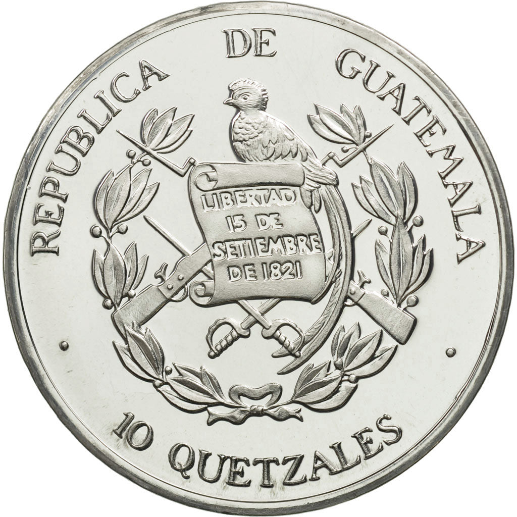 Moneta, Guatemala, 10 Quetzales, 1995, Tower, MS(63), Aluminium, KM:2d.2