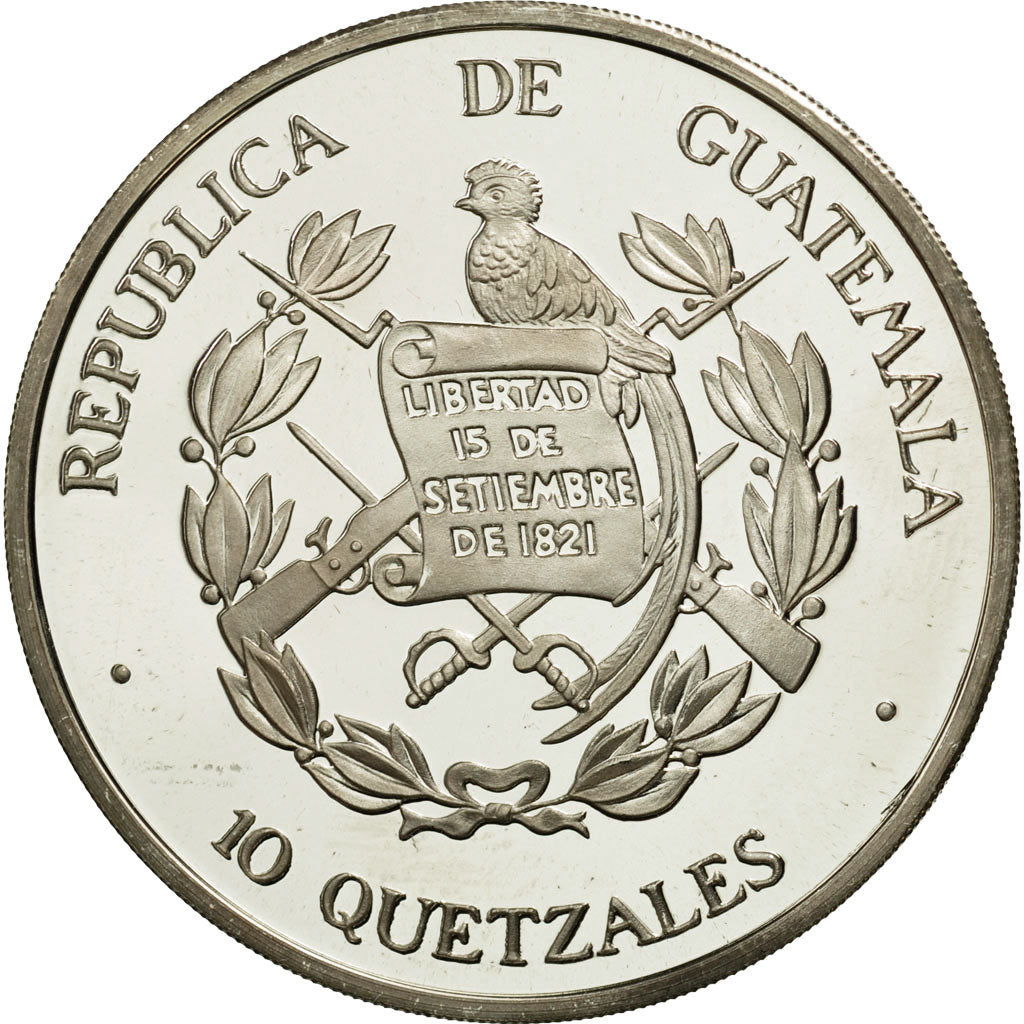 Coin, Guatemala, 10 Quetzales, 1995, Tower, MS(63), Silver, KM:2.1